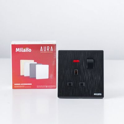 Milano 13A Socket With Neon, Dp Aura Blk