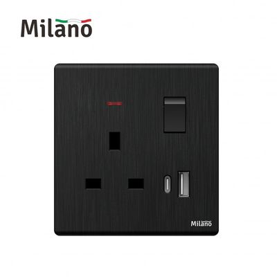 Milano 13A Socket With Neon With Usb Type A+C, Dp  Aura Blk