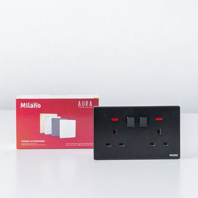 Milano 13A Dual Socket With Neon Aura Blk