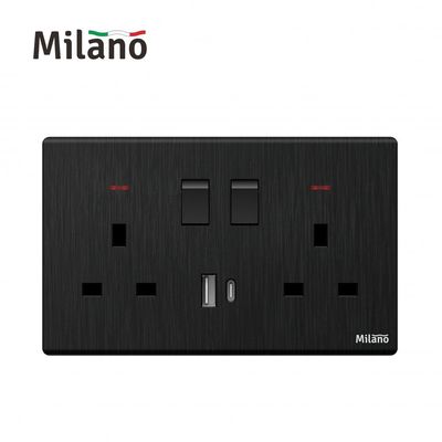 Milano 13A Dual Socket With Neon With Usb Type A+C, Dp  Aura Blk