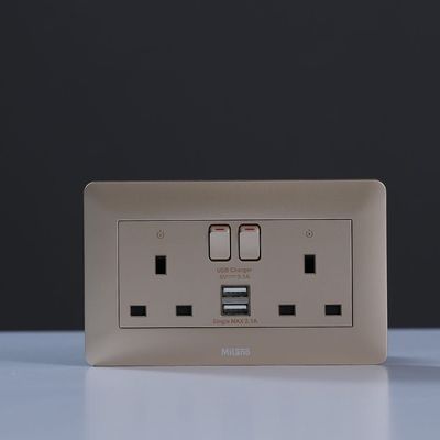 Milano 13A Twin Switched Socket Neon With Usb Gd
