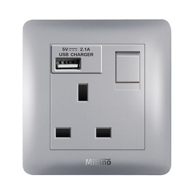 Milano 13A Single Switched Socket Neon With Usb S