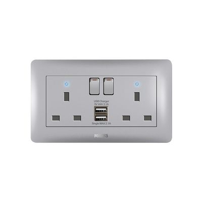 Milano 13A Twin Switched Socket Neon With Usb Sl