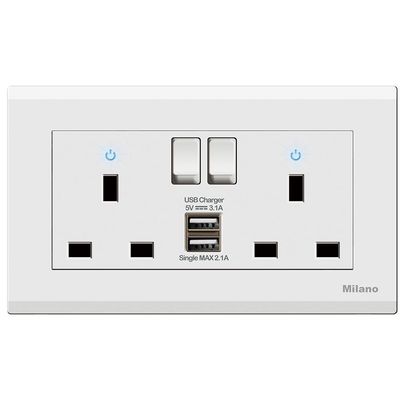 Milano 13A 2 Gang Socket With Neon With Usb Mpw