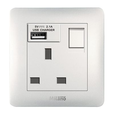 Milano 13A Single Switched Socket Neon With Usb W