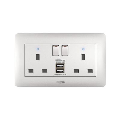 Milano 13A Twin Switched Socket Neon With Usb Wh