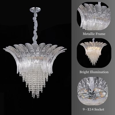 Florio Chandelier Clear/Silver Metal+Glass+Crystal - E14x11/W60xH53 cm 
