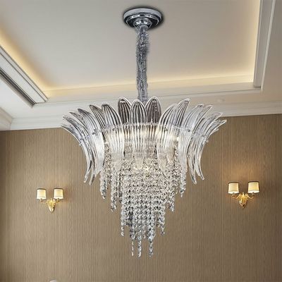 Florio Chandelier Clear/Silver Metal+Glass+Crystal - E14x11/W60xH53 cm 