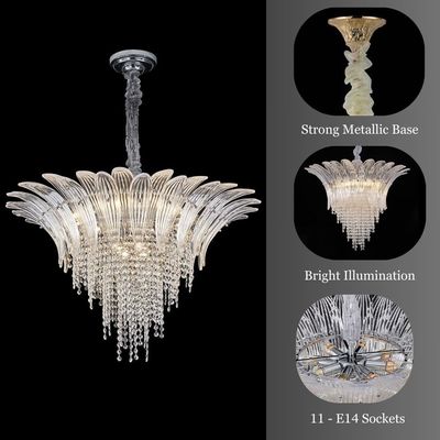 Florio Chandelier- Metal+Glass+Crystal -  Clear/Silver - E14*16/ W80*H50cm 