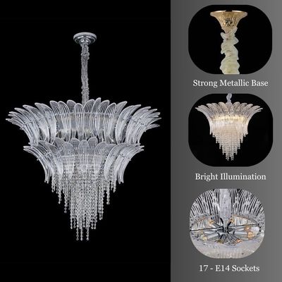 Florio Chandelier -Jumbo Metal+Glass+Crystal -  Clear/Silver - E14x33/ W100xH75 cm 