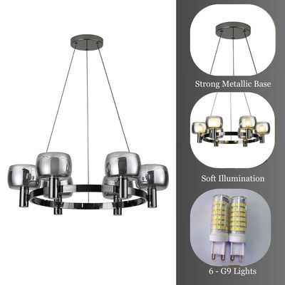 Modena Chandelier - Clear/Black Glass -E14*6/ D60*H120 cm 