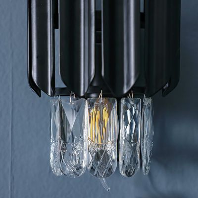 Lille Wall Sconce - Crystal+Metal - Clear/Black - E14x2/ L14xH30 cm - With 2-Year Warranty