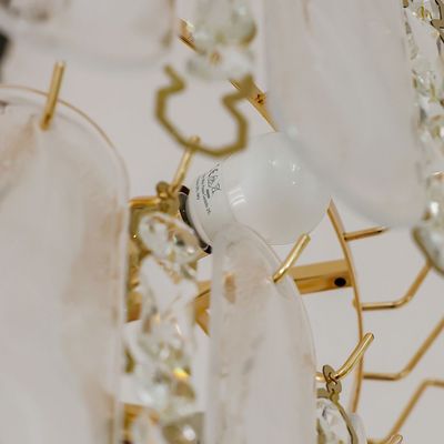 Madrid Chandelier - White/Gold - Crystal+Glass E14x12-220 V D60xW60xH42 cm 