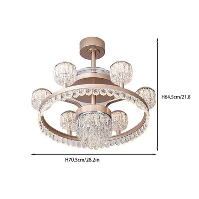 Casa Roma LED Modern Crystal Chandelier W/Fan 3 Color Dimmable Light-Champagne Gold