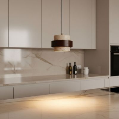 Elora Travertine Pendant Lamp 2m Adjustable length- White Brown