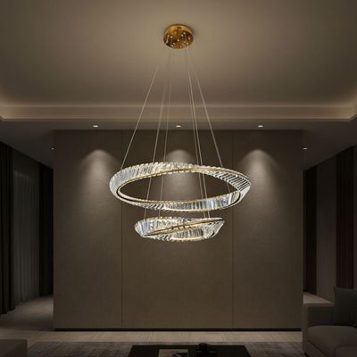 Zamara Modern Crystal Chandelier With 3 Color Dimmable Light 60+40 Cm -Gold