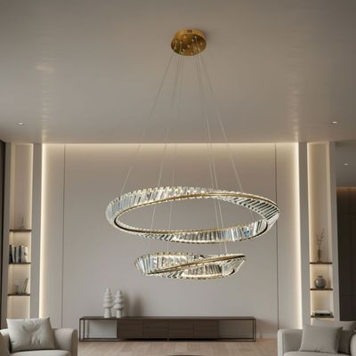 Zamara Modern Crystal Chandelier With 3 Color Dimmable Light 60+40 Cm -Gold