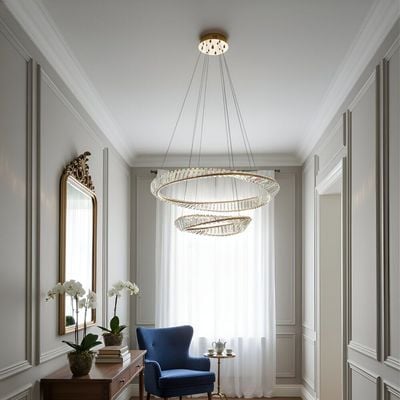 Zamara Modern Crystal Chandelier With 3 Color Dimmable Light 60+40 Cm -Gold