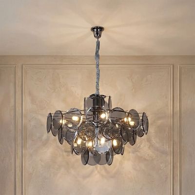 Bergamo 12-Light Modern Chandelier – Glass & Metal – Smoke Grey