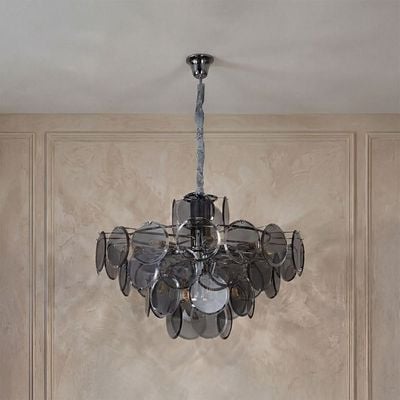 Bergamo 12-Light Modern Chandelier – Glass & Metal – Smoke Grey