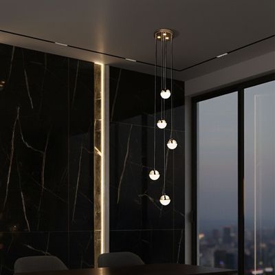 Solitare LED 5Pc Pendant set - 3 Color Dimmable 2.5m Adjustable Length -Smoke Grey
