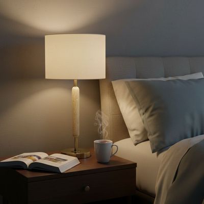 Nordica Faux travertine Table Lamp ML256247 D29x50 Brass Gold E27