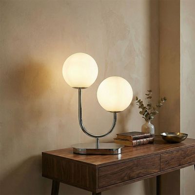 Opal Glass Table Lamp - 69cm Chrome