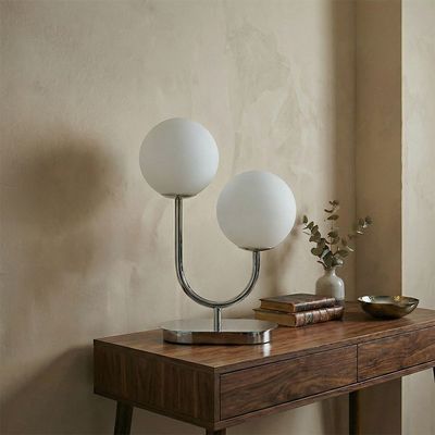 Opal Glass Table Lamp - 69cm Chrome