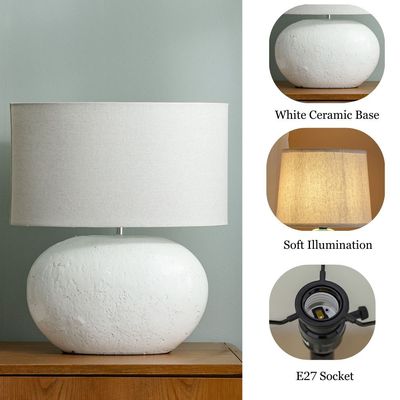 Hugo Terracotta Table Lamp - 44x21.5x53 cm -  White -  With 2-Year Warranty 