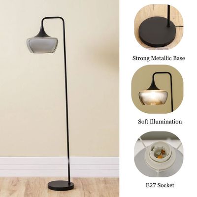 Bella Glass Floor Lamp - Smoke/Black - 30.5x30.5x161 cm 