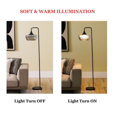 Bella Glass Floor Lamp - Smoke/Black - 30.5x30.5x161 cm 