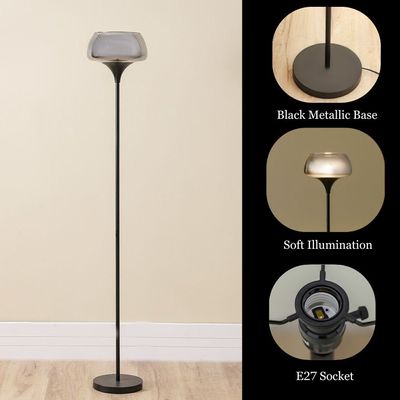 Bella Glass Floor Lamp - Smoke/Black -  30.5x30.5x176 cm - With 2-Year Warranty 