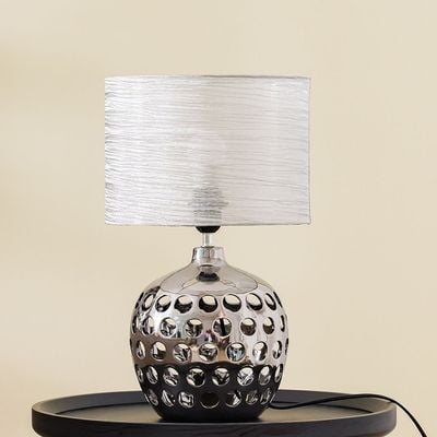 Hugo Ceramic Table Lamp - Silver - 28x28x45.5 cm - With 2-Year Warranty