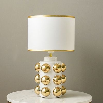 Hugo Ceramic Table Lamp - White/Gold - 28x28x47 cm - With 2-Year Warranty