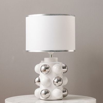 Hugo Ceramic Table Lamp - White/Silver - 28x28x47 cm - With 2-Year Warranty