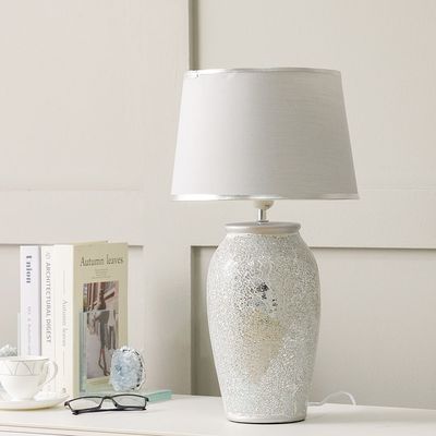 Hugo Ceramic Table Lamp - Silver/White - With 2-Year Warranty