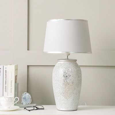 Hugo Ceramic Table Lamp - Silver/White - With 2-Year Warranty