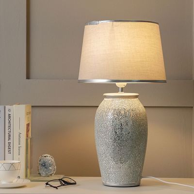 Hugo Ceramic Table Lamp - Silver/White - With 2-Year Warranty