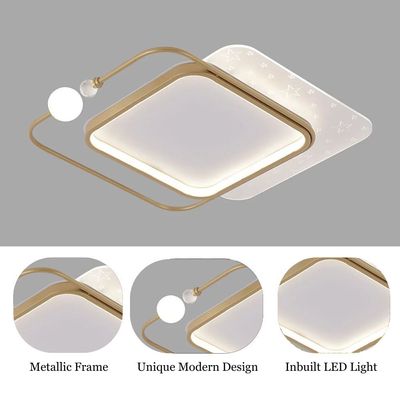مصباح سقف إلزا LED - معدن + أكريليك - ذهبي - طول 50 × عرض 50 × ارتفاع 10 سم