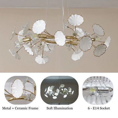 Roma Chandelier - Ceramic+Metal+Crystal - Golden - D60xh120xW60 