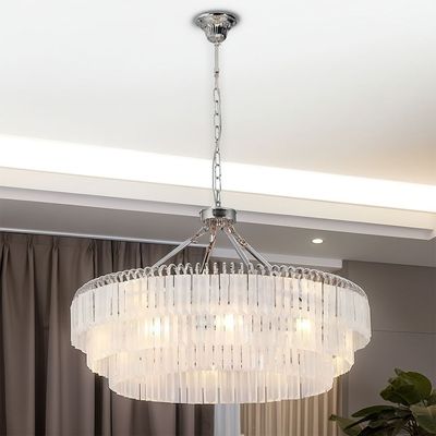 Kara Chandelier Metal Plated+Glass - White/Chrome - D80x48xH120 