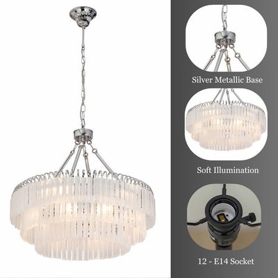 Kara Chandelier - Metal Plated+Glass - White/Chrome - D60xW48xH120 
