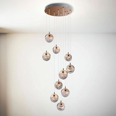 Alisse LED Staircase Chandelier - Stainless Steel + Alu+Crystal - D60sH18xW60 - Gold/Clear 