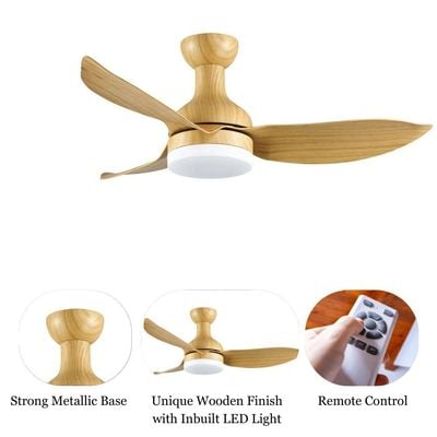 Shabran Ceiling Fan with LED - Iron+Acrylic - Light Wood - 22 cm 