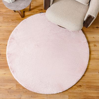 Plain Plush Solid Soft Fur Round Rugs 150X150 Pink