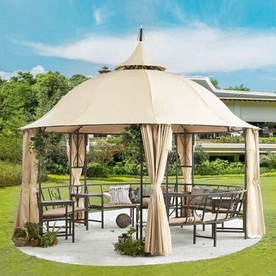 Luxury Round Gazebo with 12-Seater Bench - 410 cm