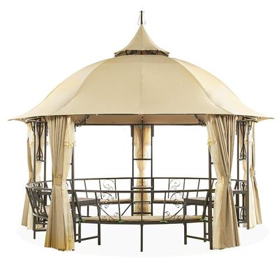 Luxury Round Gazebo with 12-Seater Bench, Curtains and Mosquito Nets - 410 cm
