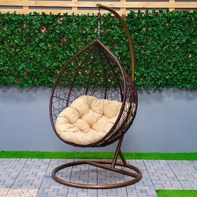 Archi 1-Seater Swing Chair with Cushion - Brown/Beige 