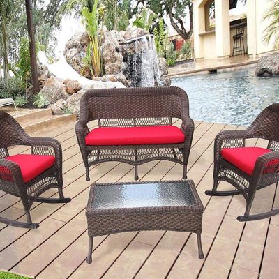 Furn Im Cis Casa Loma 4-Seater Rocking Chair & Bench Set - Brown/Red