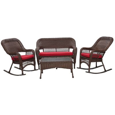 Furn Im Cis Casa Loma 4-Seater Rocking Chair & Bench Set - Brown/Red